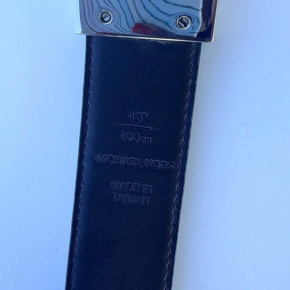 Michael Kors Men’s Black Leather Belt 40” / 100cm Silver MK Logo Buckle - Picture 7 of 7